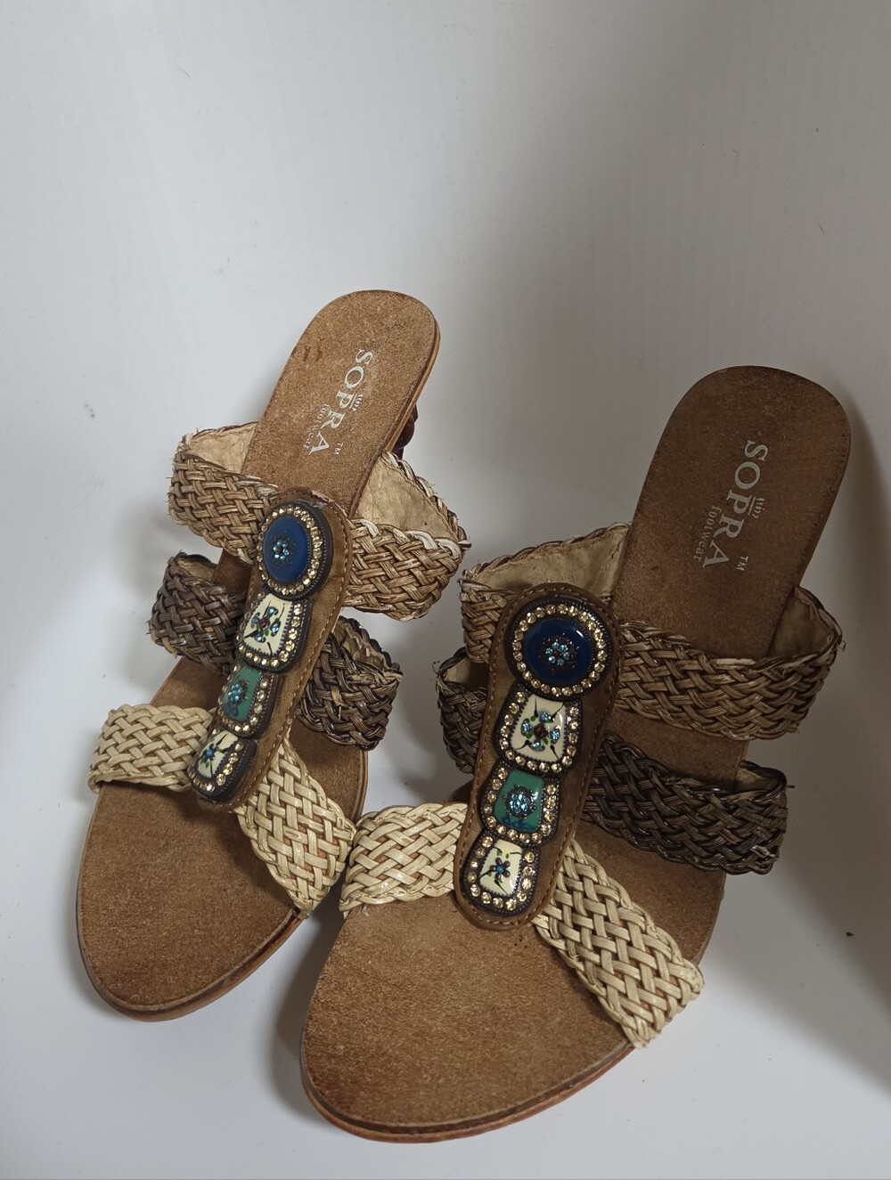 Sopra Sota Italian Y2K  Beige_ Braided Slide Sandals with Beaded Accents Size 39
